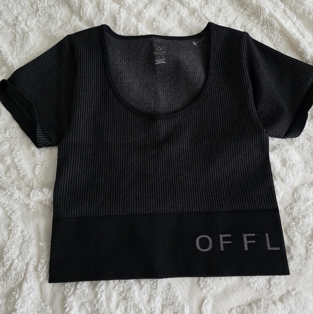 aerie Offline Cropped Active Top Womens L Charcoal Black NWOT